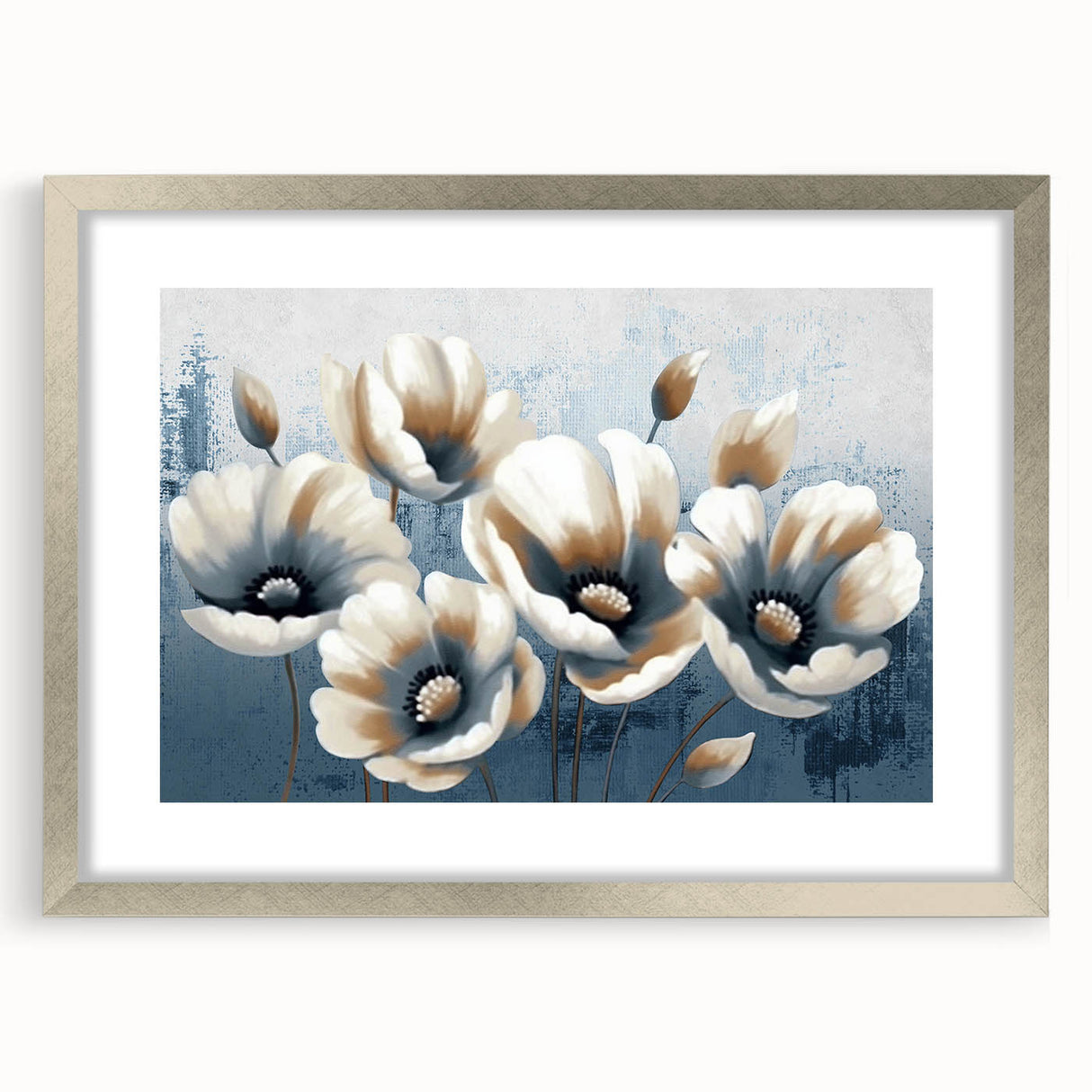 Abstract strokes and lines in a minimalist wall art design, framed in a silver mat, showcasing modern aesthetics for contemporary home decor. Perfect for enhancing living spaces with stylish simplicity.