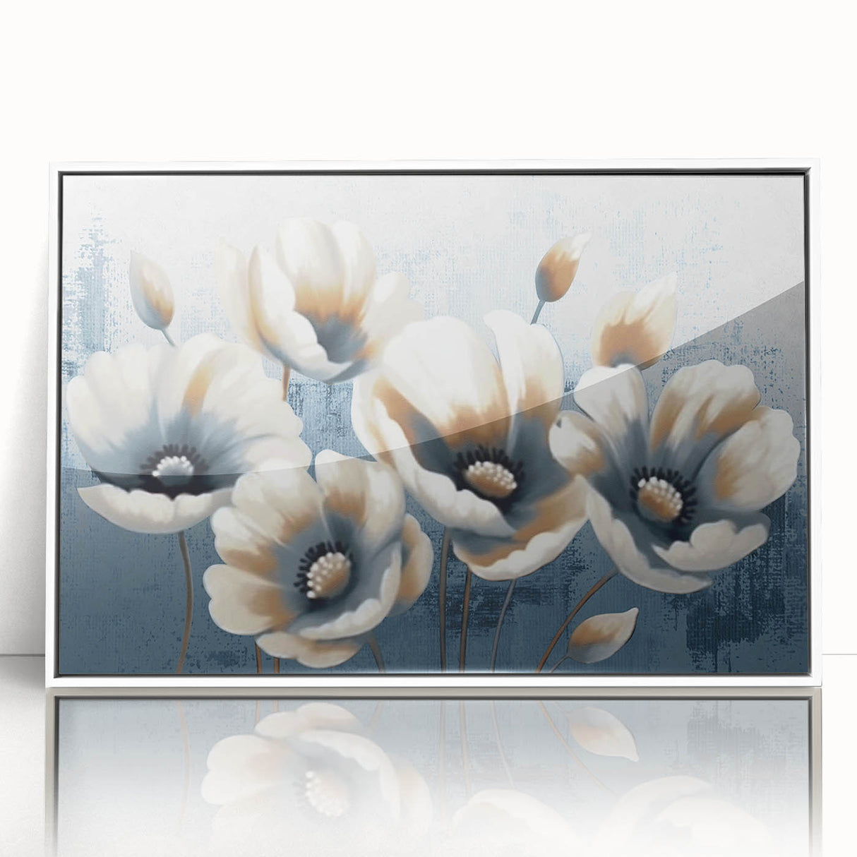 Framed wall art featuring an abstract design with colorful strokes and lines on a white background, ideal for modern home décor and artistic interiors.