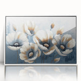 Framed wall art featuring an abstract design with colorful strokes and lines on a white background, ideal for modern home décor and artistic interiors.