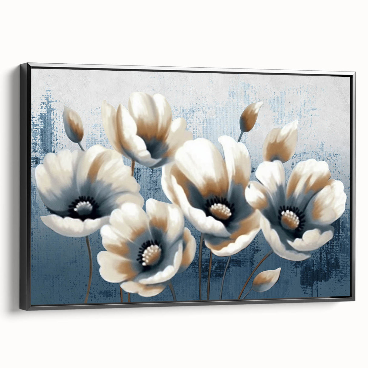 Framed canvas wall art showcasing an abstract design with bold strokes and lines in black, perfect for modern decor, viewed from the side.