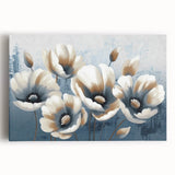 Abstract canvas wall art featuring vibrant strokes and lines in shades of blue, orange, and yellow, perfect for modern home decor or artistic spaces.