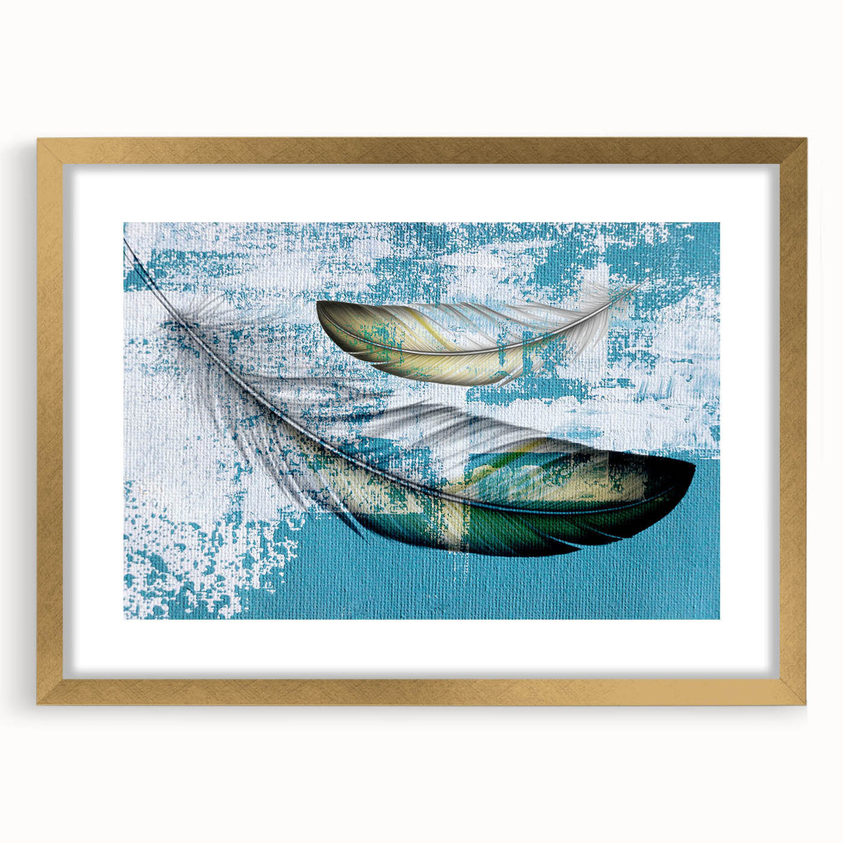 Abstract wall art featuring elegant strokes and lines in muted tones, framed with a gold mat, showcasing a modern design ideal for contemporary decor.