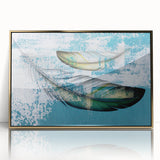 Framed wall art featuring an abstract design of gold strokes and lines on a textured background, ideal for modern home decor. Perfect for adding elegance to any space.