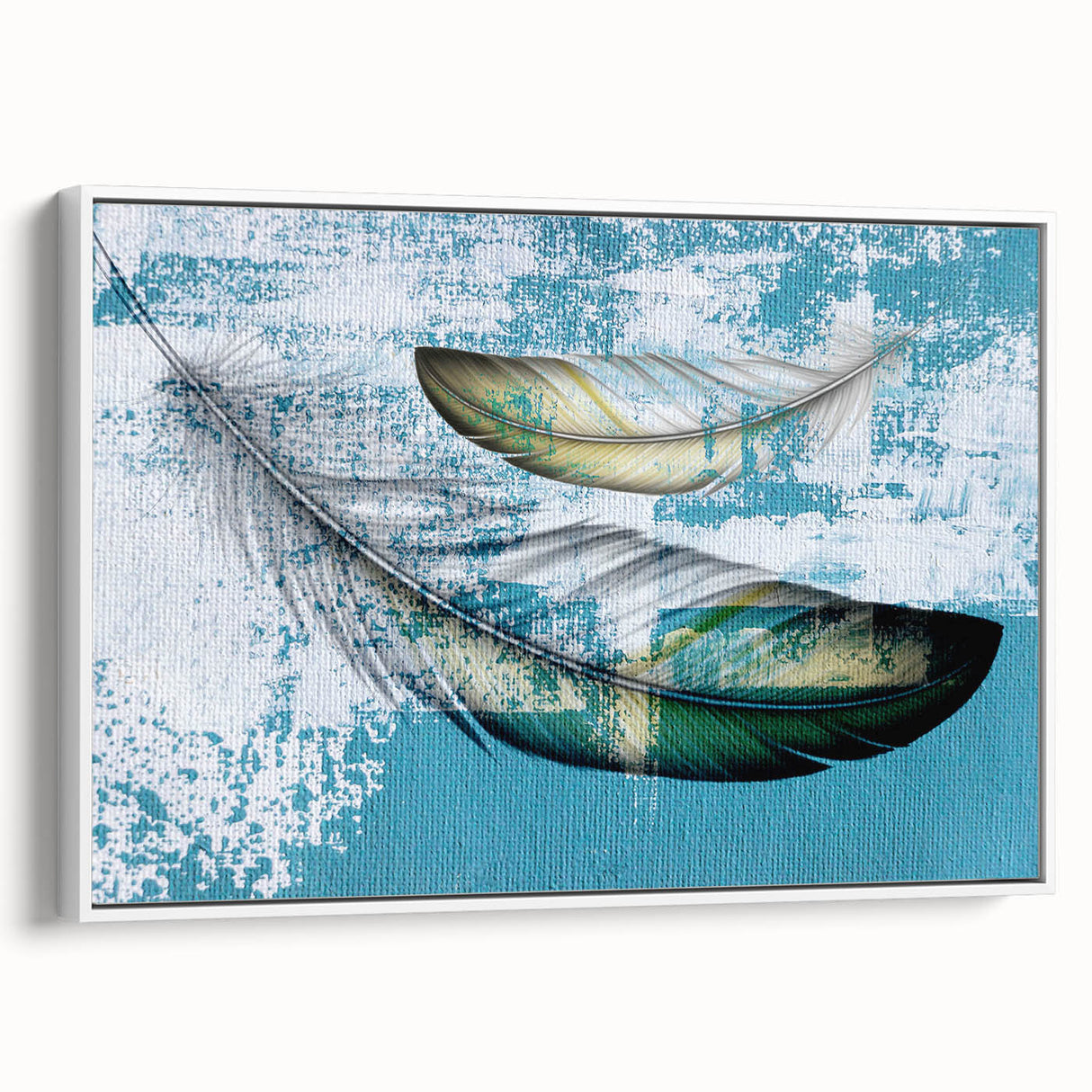 Framed canvas wall art showcasing an abstract design of colorful strokes and lines, set against a white background, perfect for modern decor.