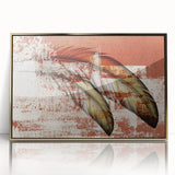 Framed acrylic wall art showcasing an abstract design of golden strokes and lines, perfect for modern home decor. This piece adds elegance and sophistication to any room.