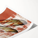 Abstract wall art print showcasing vibrant strokes and lines in shades of blue, orange, and pink, designed to enhance modern home decor and aesthetics.