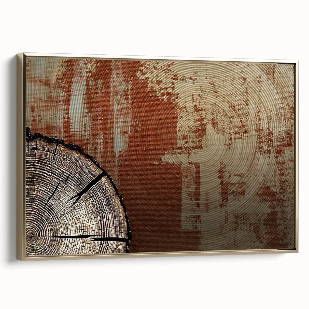 Framed canvas wall art showcasing an abstract design of gold strokes and lines, elegantly displayed from a side view, perfect for modern decor.