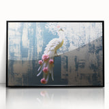 Framed abstract wall art featuring a modern design of colorful strokes and lines, set against a sleek black frame, ideal for contemporary home decor.