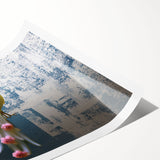 Abstract wall art print showcasing a vibrant composition of colorful strokes and lines, perfect for modern home decor or office interiors. The design features a dynamic blend of blues, oranges, and yellows, adding a contemporary touch to any space.