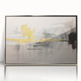 Framed wall art featuring an abstract design of silver strokes and lines, set against a white background, adding a modern touch to any interior decor.