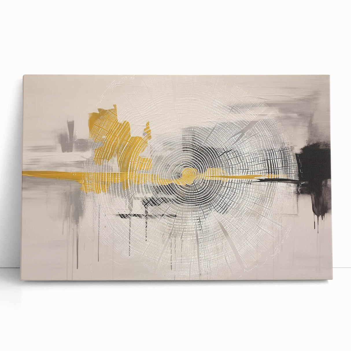 Abstract strokes and lines in vibrant colors create a modern wall art design on stretched canvas, perfect for contemporary decor, showcasing artistic flair.