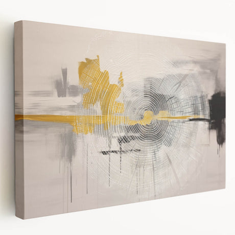 Abstract strokes and lines design on a stretched canvas wall art piece, showcasing vibrant colors and modern aesthetics in a side view presentation, perfect for contemporary decor.