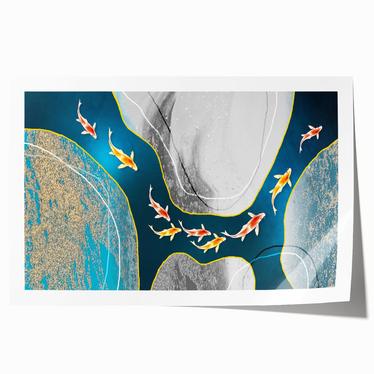 Abstract wall art print showcasing vibrant strokes and lines in a dynamic design, perfect for modern decor, rolled for easy display.