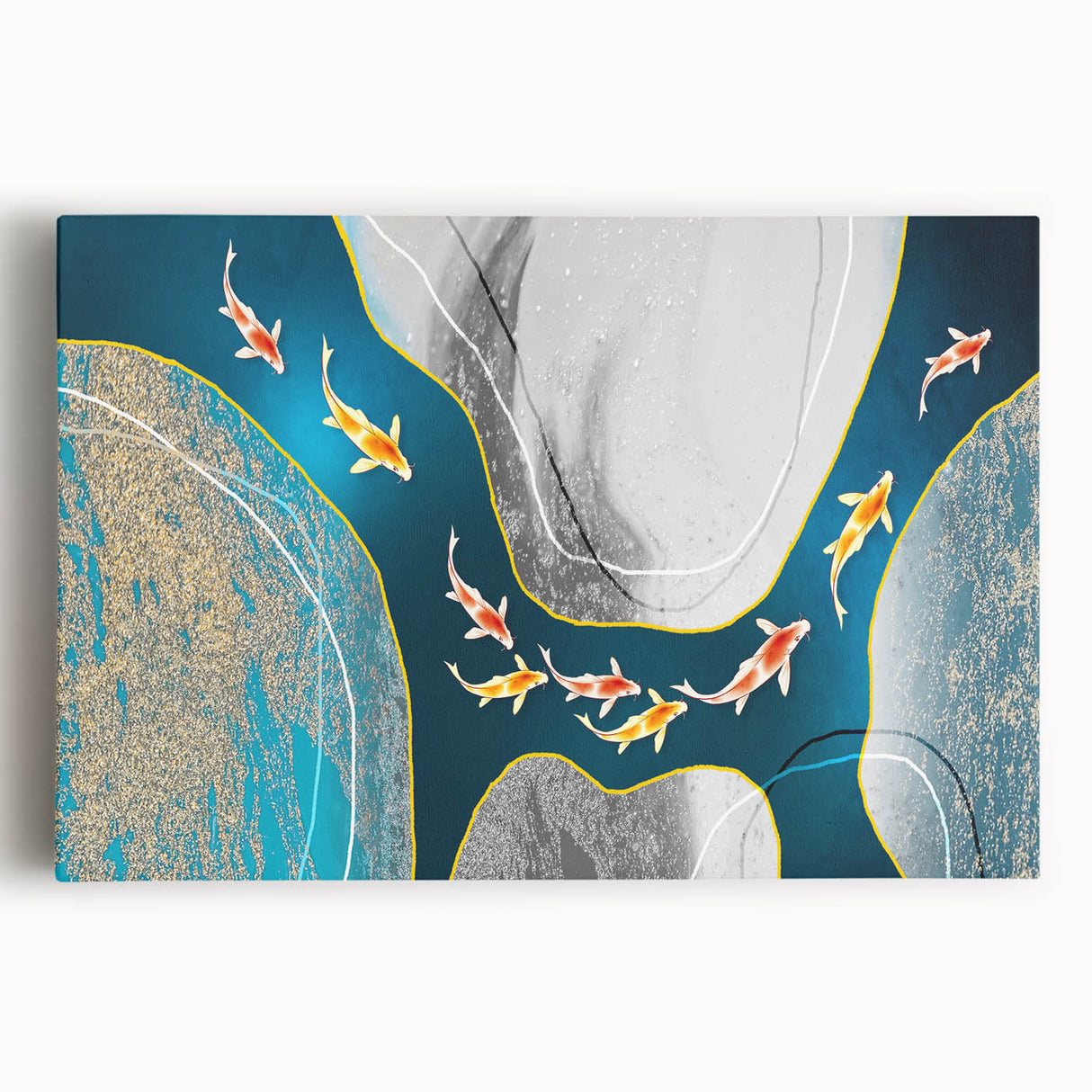 Abstract strokes and lines design on stretched canvas wall art, showcasing vibrant colors and dynamic patterns, perfect for modern home decor accents.