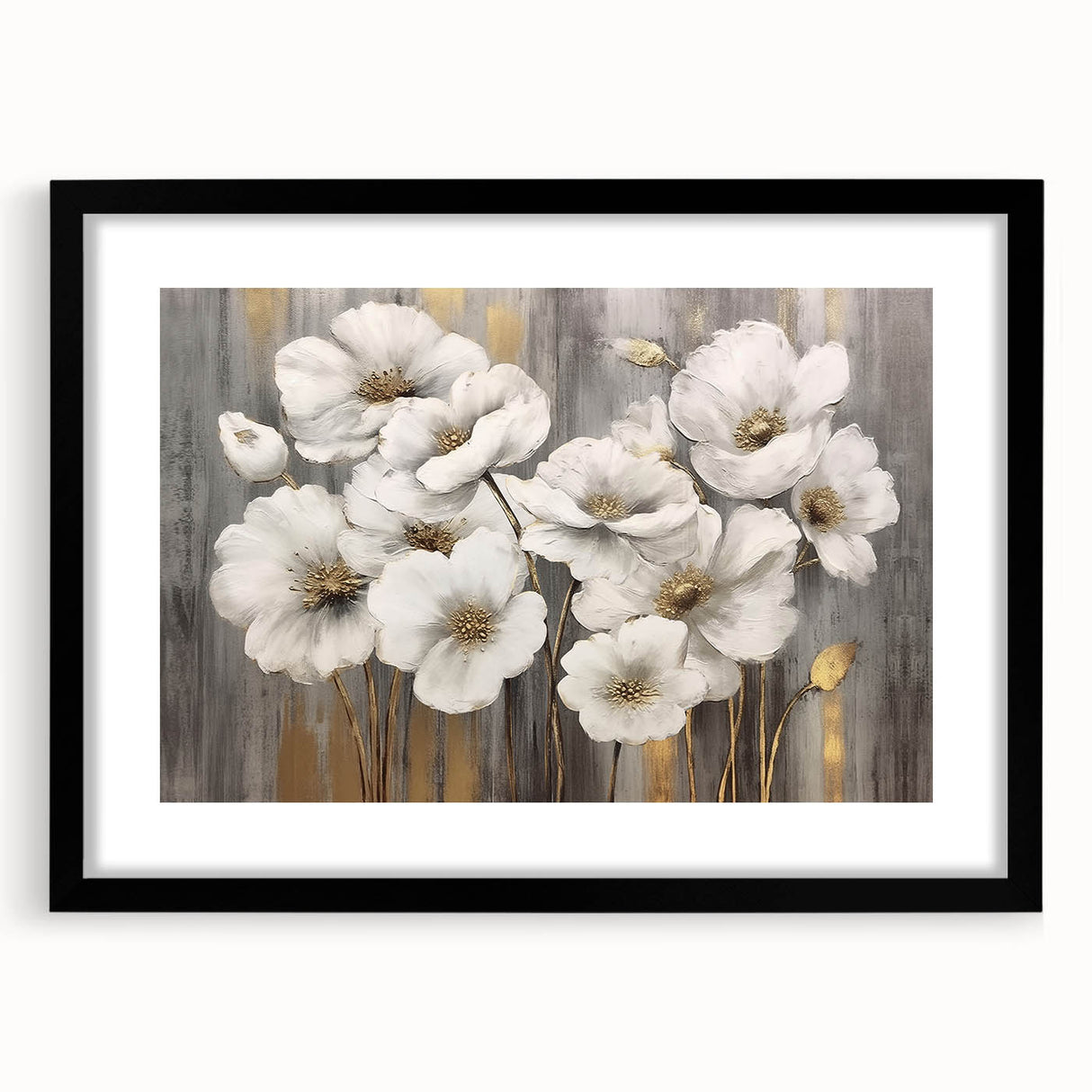 Abstract strokes and lines design wall art in a black frame with mat, showcasing a modern aesthetic suitable for contemporary home decor. This artwork enhances any living space with its minimalist style and striking visual appeal.