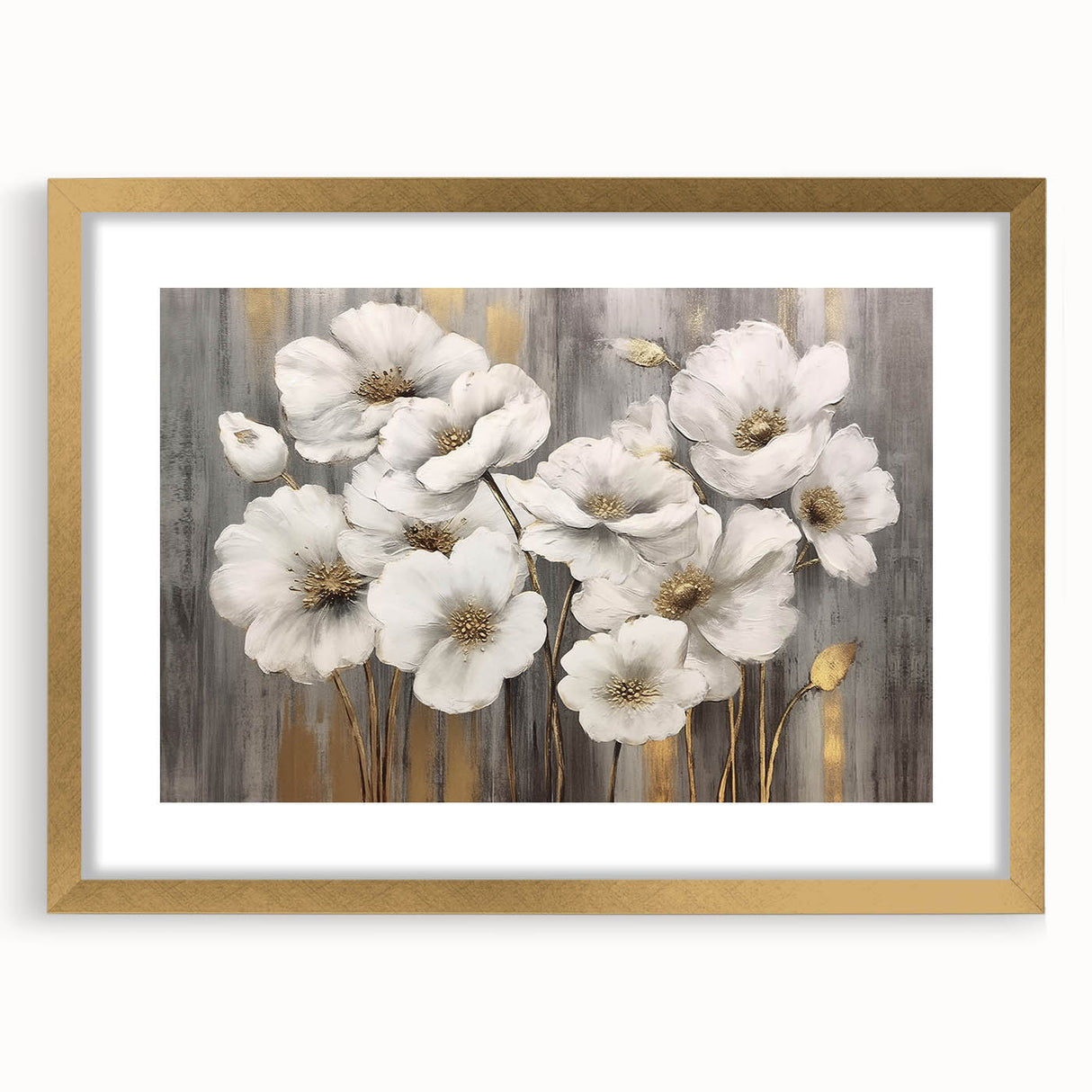 Abstract strokes and lines design wall art in a gold frame with matting, showcasing a modern aesthetic for home decor, enhancing interior spaces and creativity.