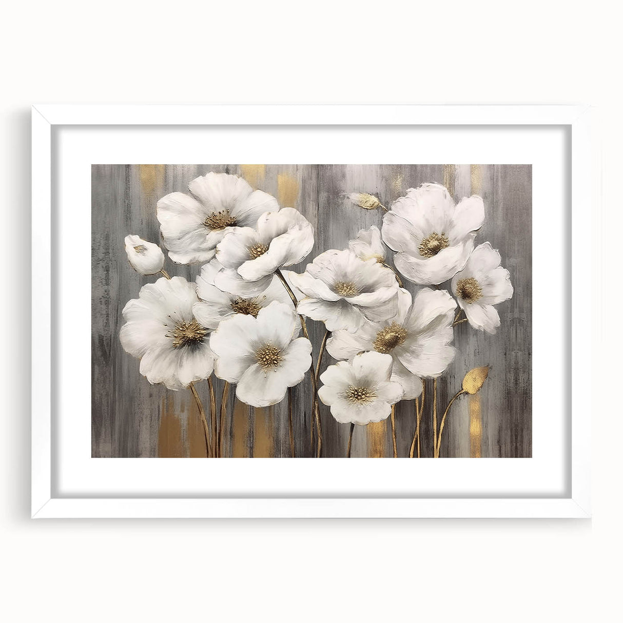 Abstract wall art featuring dynamic strokes and lines in muted colors, displayed in a stylish white frame with a mat, perfect for modern home decor.