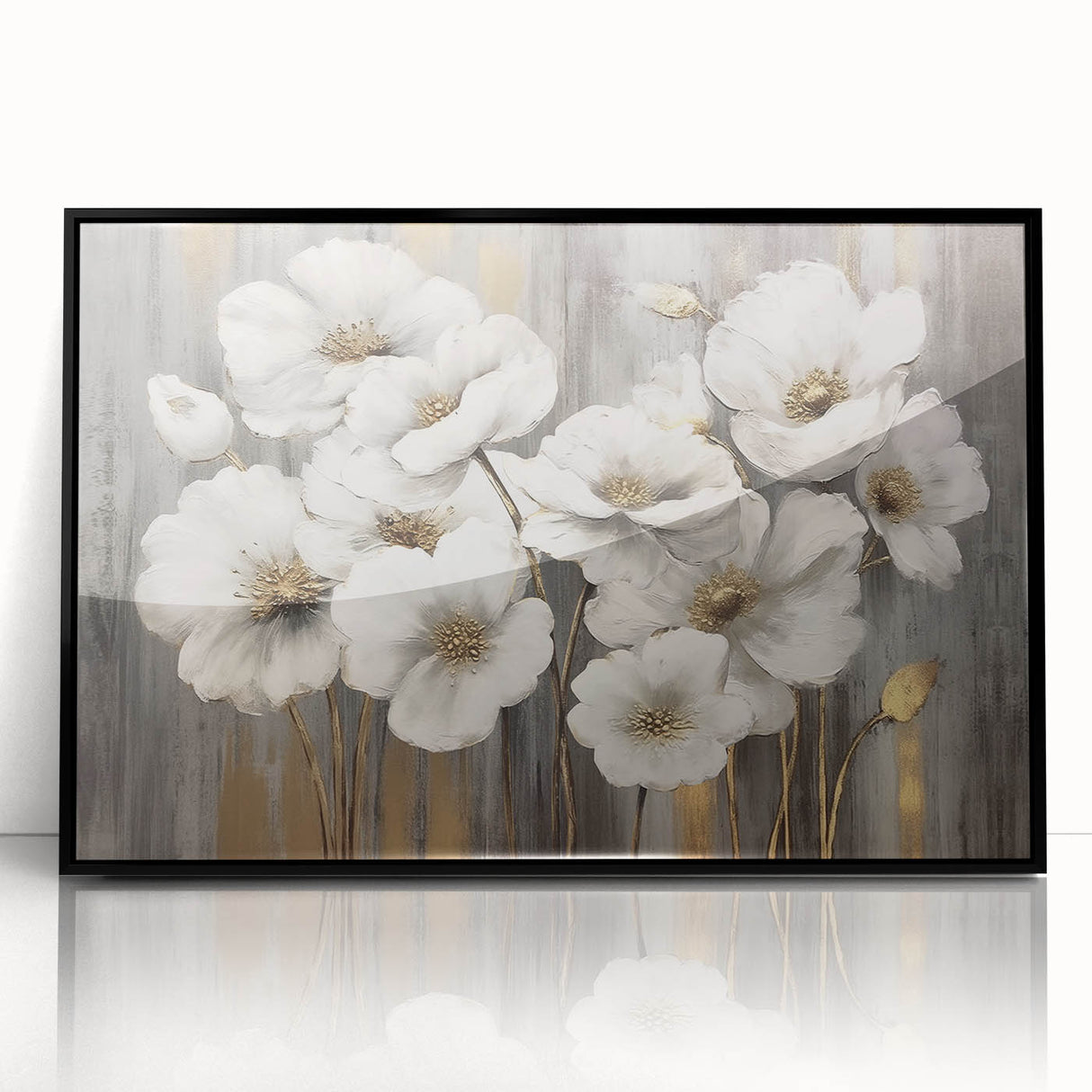 Framed acrylic wall art featuring an abstract design of colorful strokes and lines, showcasing a modern aesthetic with a black frame, perfect for contemporary home decor.