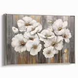 Framed canvas wall art featuring an abstract design with colorful strokes and lines, set in a sleek silver frame, ideal for modern decor.