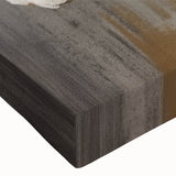 Close-up of an abstract wall art design showcasing vibrant strokes and lines in shades of blue, yellow, and red, printed on a stretched canvas for a modern home decor look.