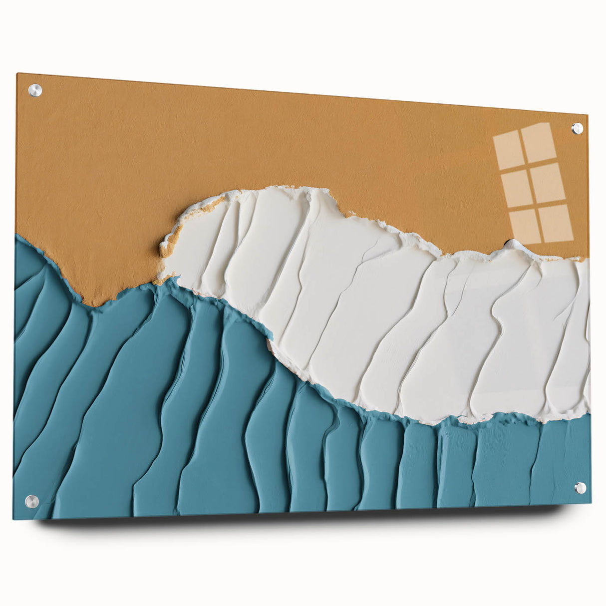 Abstract wall art featuring a vibrant design of colorful strokes and lines, displayed in a sleek acrylic frame with pins, perfect for modern home decor.