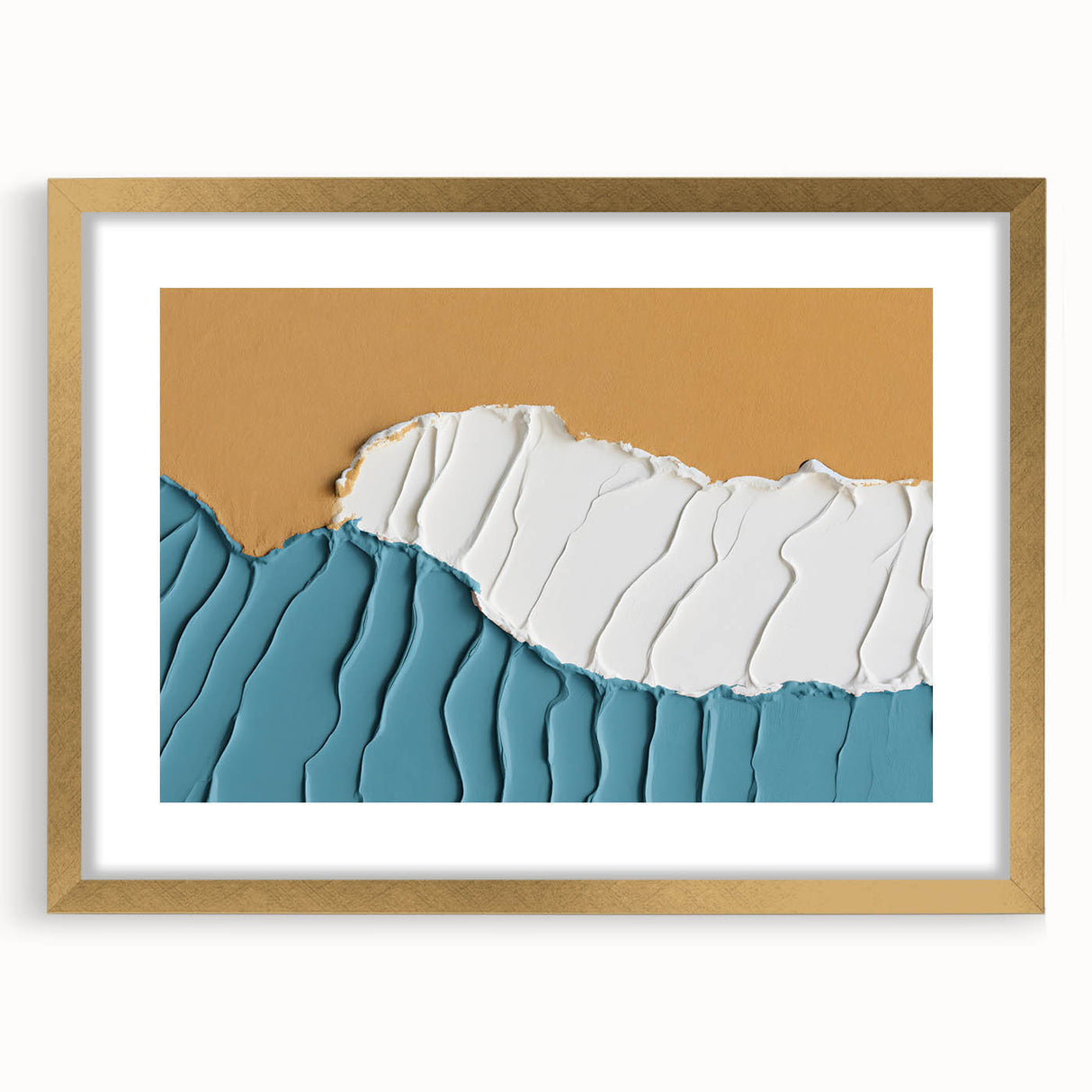 Abstract strokes and lines design in a framed wall art piece, featuring a gold mat and contemporary aesthetic, perfect for modern home decor.
