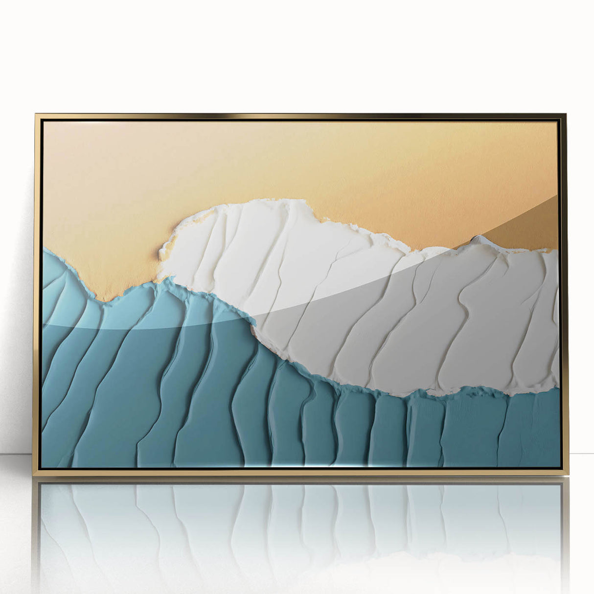 Framed wall art showcasing an abstract design with gold strokes and lines, adding a modern touch to any space. Ideal for contemporary decor enthusiasts.