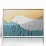 Framed wall art featuring an abstract design of colorful strokes and lines, showcasing an elegant white frame. Perfect for modern home decor and artistic interiors.