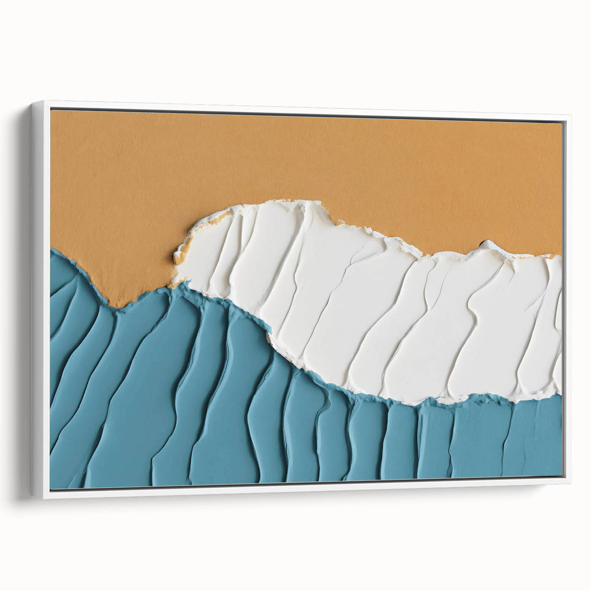 Framed canvas wall art featuring an abstract design of colorful strokes and lines, showcasing a modern aesthetic with a white border side view, perfect for contemporary decor.