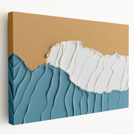 Stretched canvas artwork showcasing an abstract design with vibrant strokes and lines, perfect for modern home decor, displayed in a side view to highlight texture and depth.