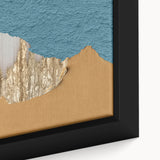 Close-up of a framed canvas wall art featuring an abstract design with colorful strokes and lines, perfect for modern home decor. The artwork showcases vibrant hues of blue, orange, and yellow, creating a dynamic visual impact for any space.