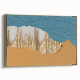 Framed wall art featuring an abstract design of gold strokes and lines on a textured canvas, showcasing a modern aesthetic ideal for contemporary home decor.