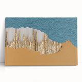 Abstract wall art design showcasing vibrant strokes and lines in shades of blue, orange, and gold, printed on stretched canvas, perfect for modern decor.