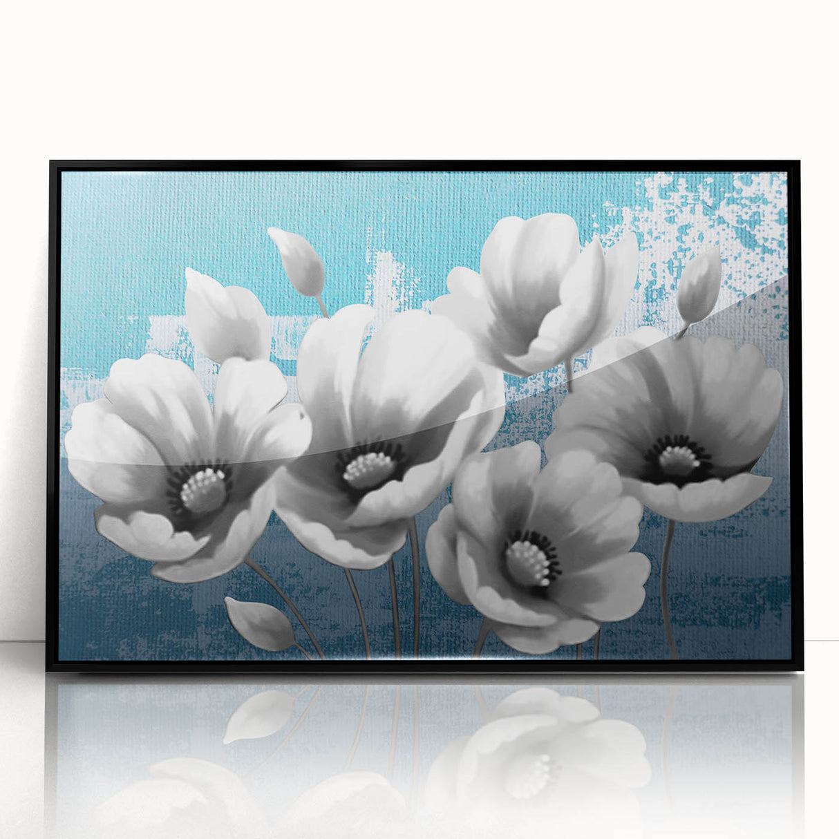 Framed wall art featuring an abstract design of colorful strokes and lines on a black background, ideal for modern home decor. Perfect for adding a vibrant touch to living spaces.