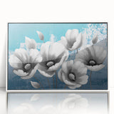 Framed wall art featuring an abstract design with colorful strokes and lines, presented in a sleek white frame, ideal for modern home decor.