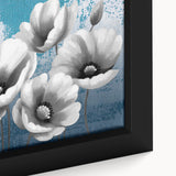 Close-up of a framed canvas featuring an abstract design with colorful strokes and lines, ideal for modern home decor, enhancing artistic spaces and walls.