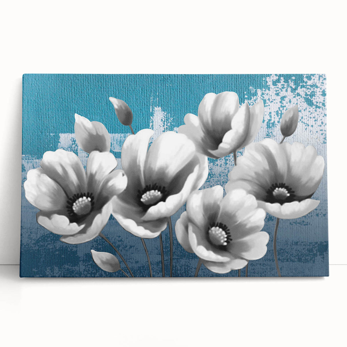 Abstract canvas wall art showcasing vibrant strokes and lines in shades of blue, orange, and yellow, perfect for modern home decor. This piece adds a dynamic touch to any room with its artistic flair and contemporary design.