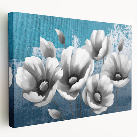 Abstract wall art design featuring vibrant strokes and lines in shades of blue, orange, and yellow on stretched canvas, showcasing a modern aesthetic perfect for contemporary home decor.