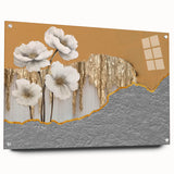 Abstract wall art design featuring vibrant strokes and lines in an acrylic glass frame, showcasing a modern aesthetic with a side view display, ideal for contemporary decor.