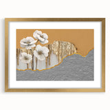 Abstract wall art featuring colorful strokes and lines, framed in gold with a mat. Ideal for modern decor, adding a vibrant touch to any space.