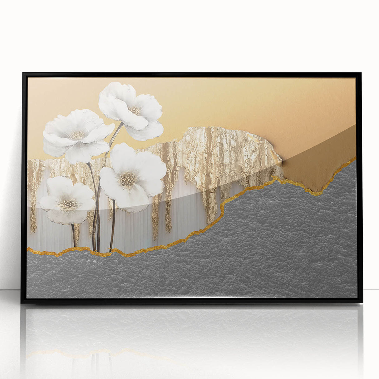 Framed wall art piece showcasing an abstract design of colorful strokes and lines, featuring a sleek black frame, perfect for modern decor.