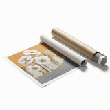 Abstract design of colorful strokes and lines in vibrant shades of blue, orange, and yellow, ideal for modern home decor, displayed as a rolled print.