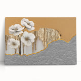 Abstract strokes and lines design on stretched canvas wall art, featuring vibrant colors of blue, orange, and green, perfect for modern home decor.