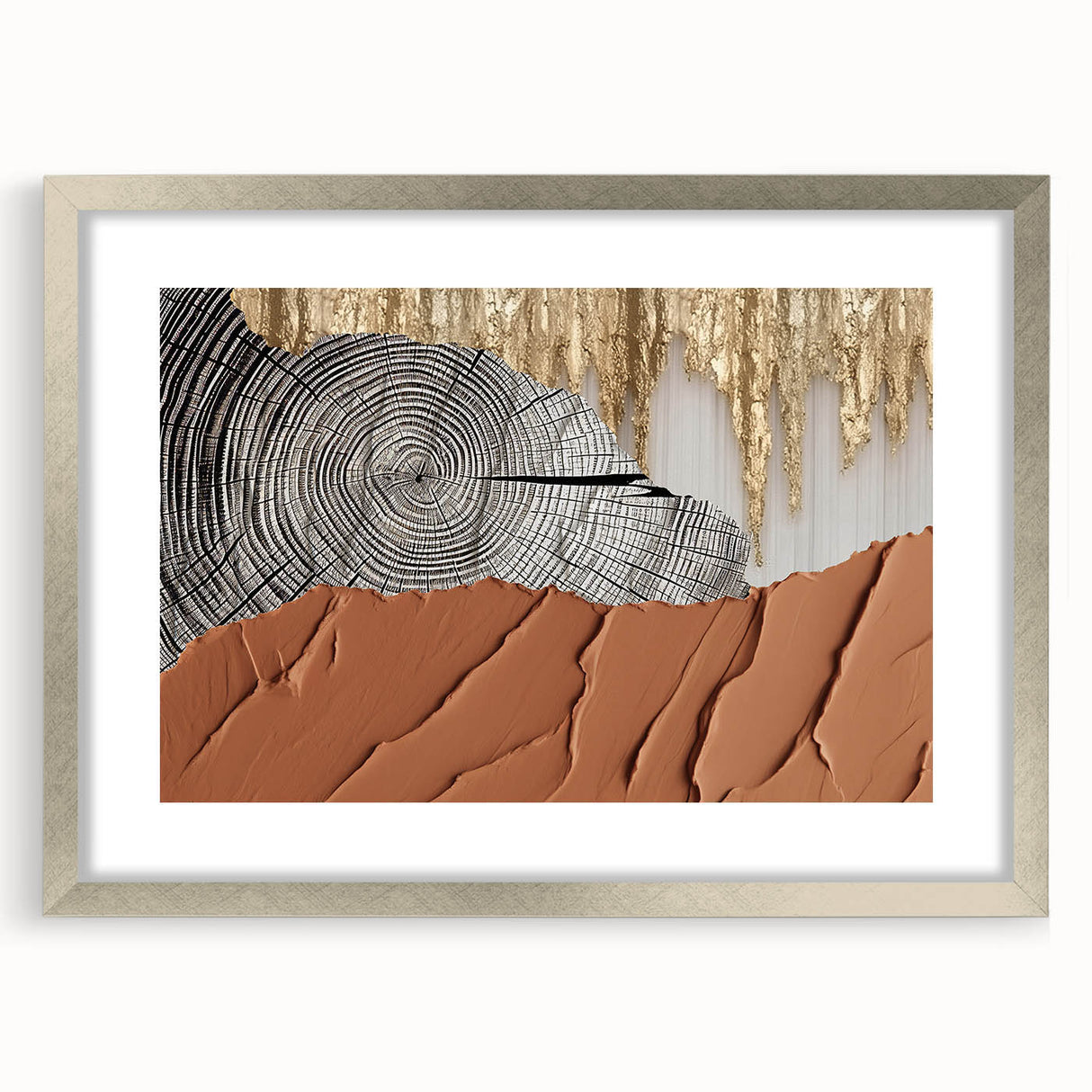 Abstract wall art design showcasing vibrant strokes and lines in a modern style, framed with a silver mat, ideal for contemporary home decor.