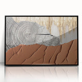 Framed acrylic wall art featuring an abstract design of colorful strokes and lines, presented in a sleek black frame, perfect for modern home decor.