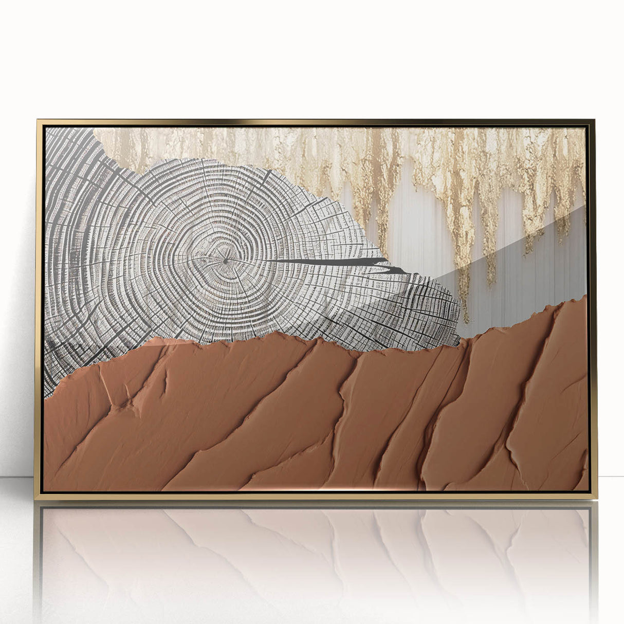 Framed wall art featuring an abstract strokes and lines design in gold and black, showcasing modern elegance and sophistication, perfect for contemporary decor.