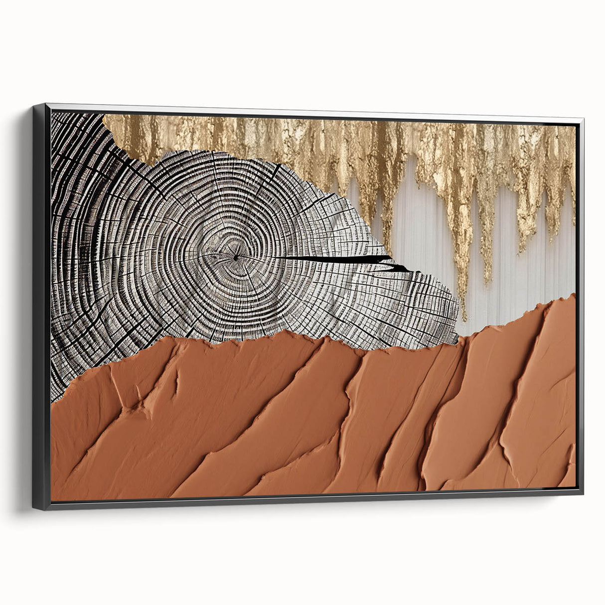 Framed wall art featuring an abstract design with bold strokes and lines in shades of black, perfect for modern decor, showcasing depth and creativity.