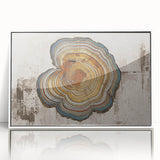 Framed wall art showcasing an abstract design of colorful strokes and lines, featuring a white frame, ideal for modern home decor or office settings.