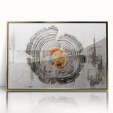 Framed wall art showcasing an abstract design of vibrant gold strokes and lines, ideal for modern decor. This piece adds elegance and sophistication to any space.