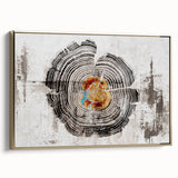 Framed wall art featuring an abstract design of gold strokes and lines on a textured canvas, set against a minimalist backdrop, ideal for modern decor.